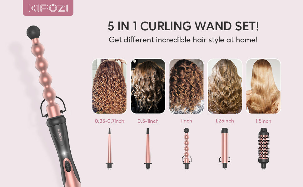 KIPOZI Professional Curling Iron 5-in-1 Hair Tools Instant Heating Electric Curling Iron Hot Air Brush Ceramic Barrels for Woman