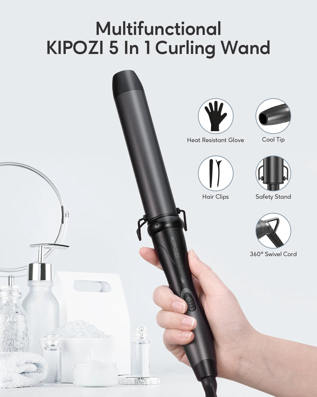KIPOZI Professional Curling Iron 5-in-1 Hair Tools Instant Heating Electric Curling Iron Hot Air Brush Ceramic Barrels for Woman