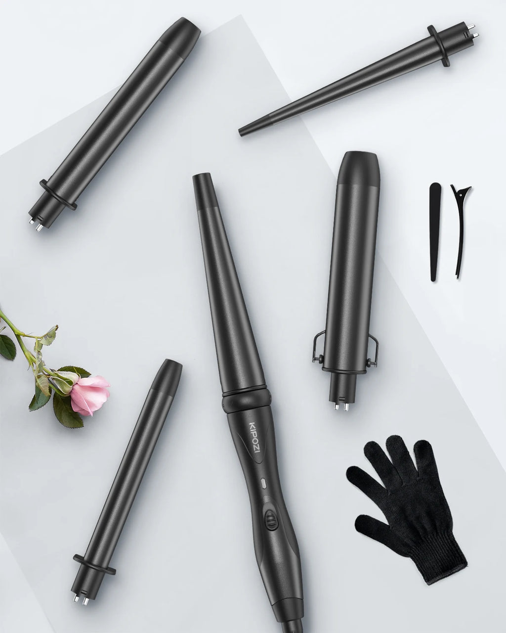 KIPOZI Professional Curling Iron 5-in-1 Hair Tools Instant Heating Electric Curling Iron Hot Air Brush Ceramic Barrels for Woman