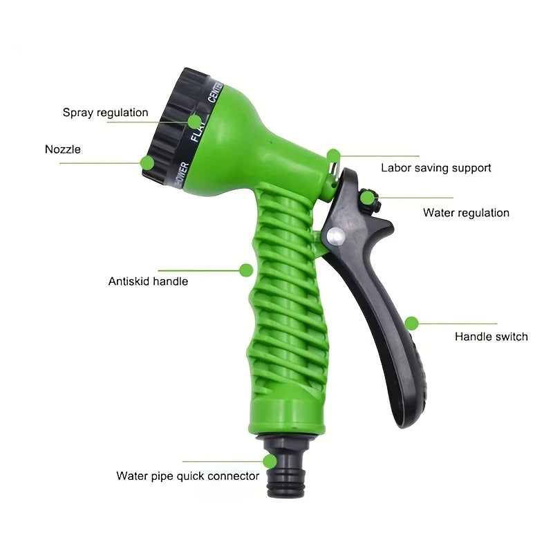 Garden Irrigation Water Pipe Sprinkler Head With 7-Function Nozzle Hose, Car Cleaning Spring Pipe, Plastic Hose Cleaning Tool