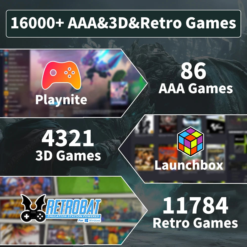 Play Zone 1TB Gaming SSD 80+ Emulator for PS5/PS4/Switch/XBOX/PS3/PS2 with 16191 Games Playnite&Launchbox&Retrobat for PC/Laptop