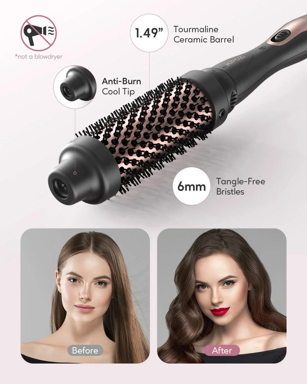 KIPOZI Professional Curling Iron 5-in-1 Hair Tools Instant Heating Electric Curling Iron Hot Air Brush Ceramic Barrels for Woman