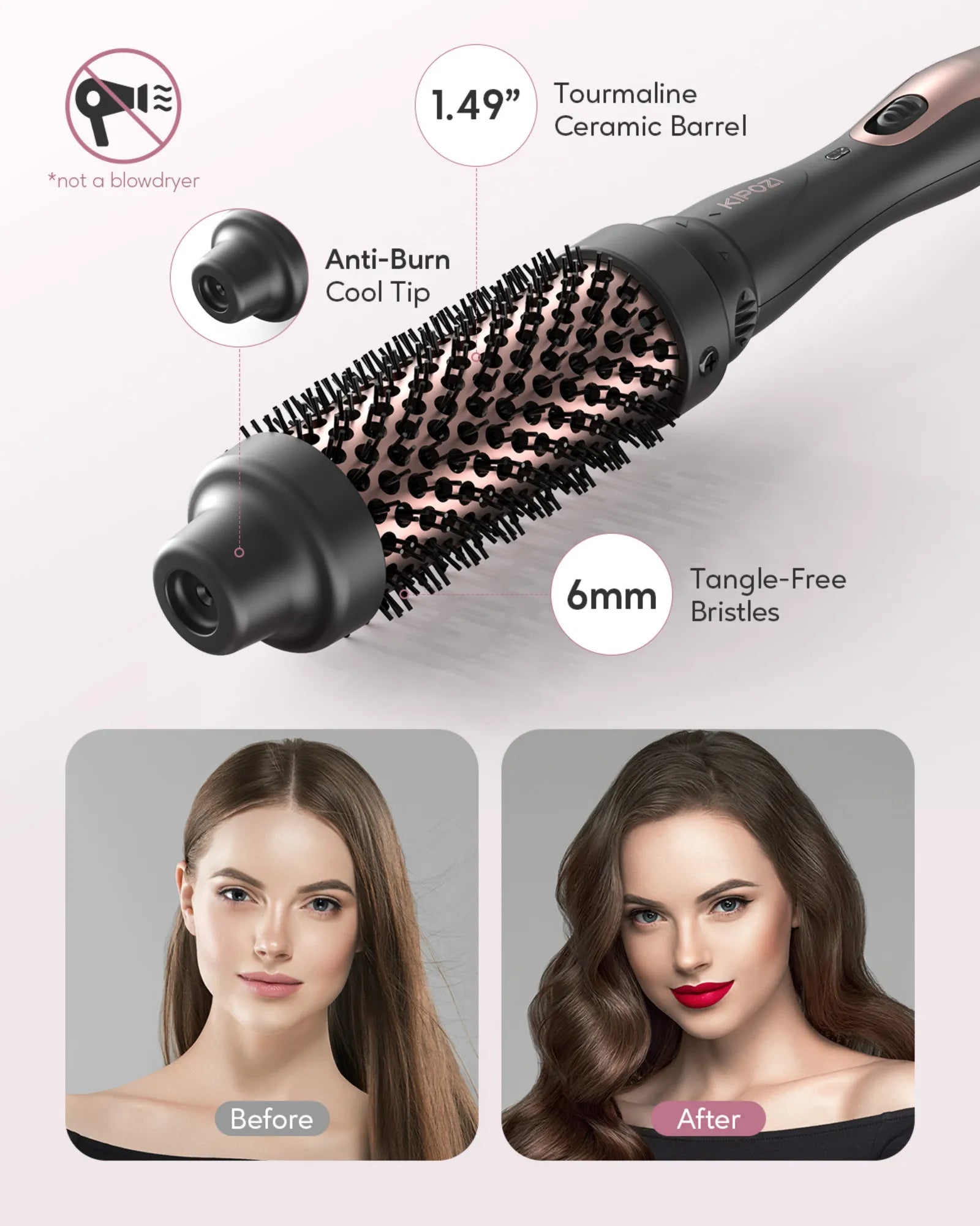KIPOZI Professional Curling Iron 5-in-1 Hair Tools Instant Heating Electric Curling Iron Hot Air Brush Ceramic Barrels for Woman