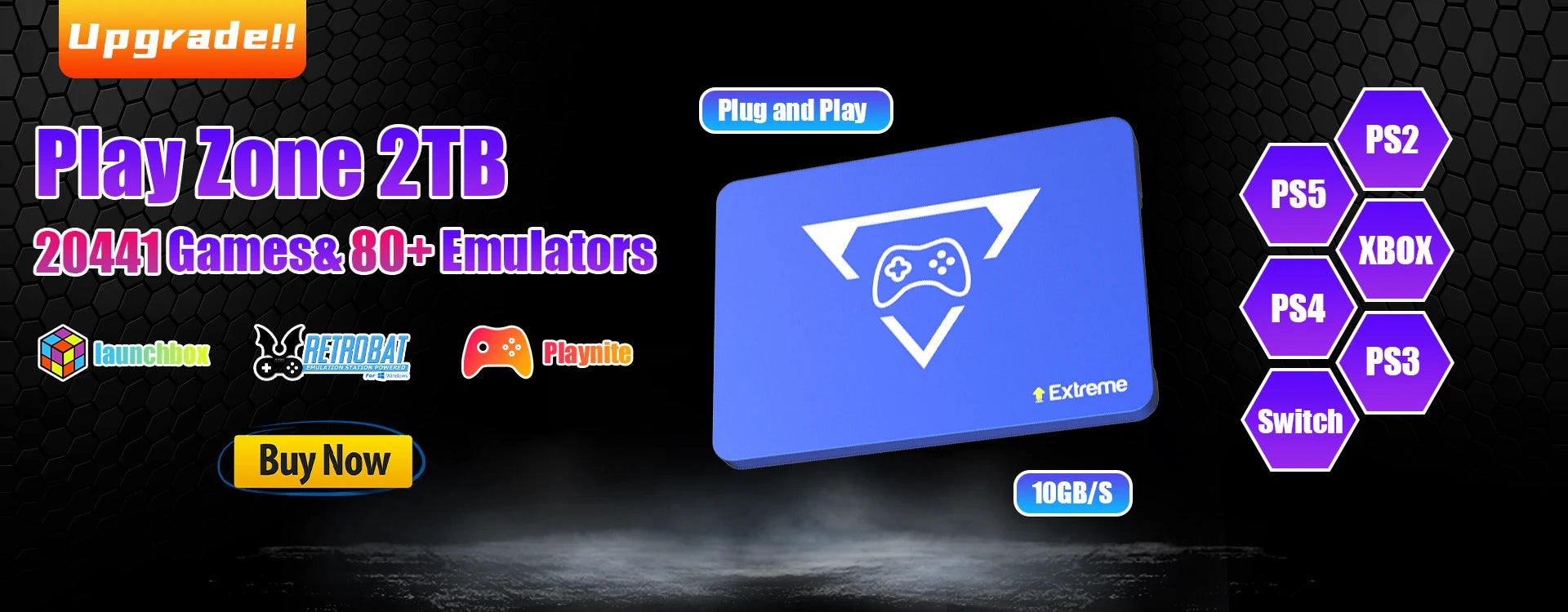 Play Zone 1TB Gaming SSD 80+ Emulator for PS5/PS4/Switch/XBOX/PS3/PS2 with 16191 Games Playnite&Launchbox&Retrobat for PC/Laptop