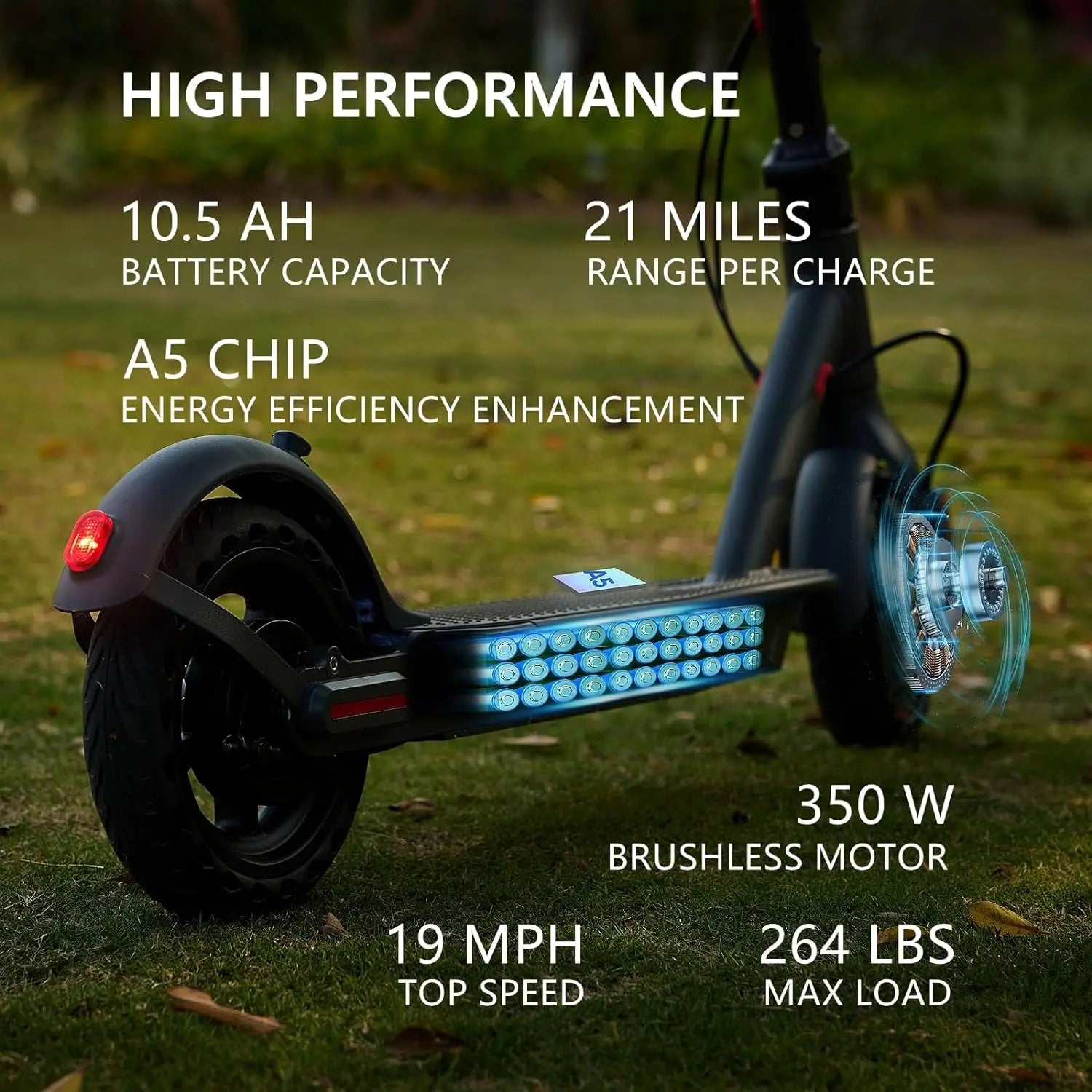 G5.0 Electric Scooter 36V High Capacity Battery 16Miles Long Range 19Mph 350W Motor 8.5Inch Tyres Foldable AOVOPRO Escooter