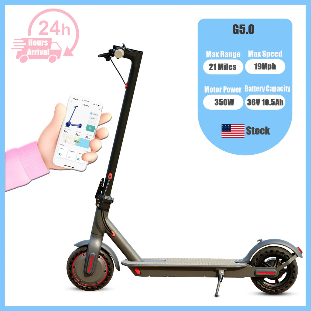 G5.0 Electric Scooter 36V High Capacity Battery 16Miles Long Range 19Mph 350W Motor 8.5Inch Tyres Foldable AOVOPRO Escooter